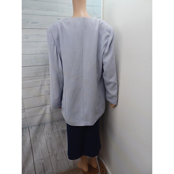 Ben Marc / G. M. I. Herringbone Suit Set Jacket Skirt Sz 14 Lavander Navyblue - Picture 6 of 7